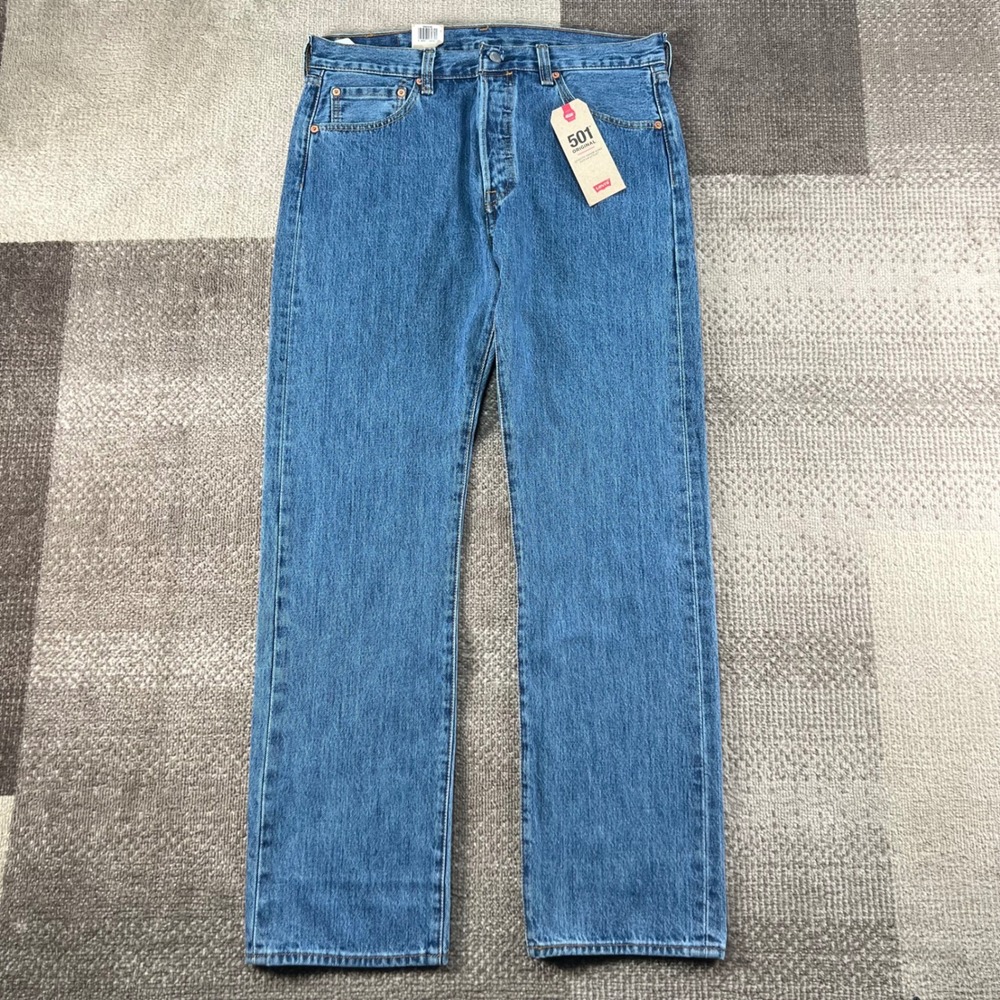 Levis 501 Original Mens Straight Leg Jeans Blue Denim 34x32 NWT Button Fly